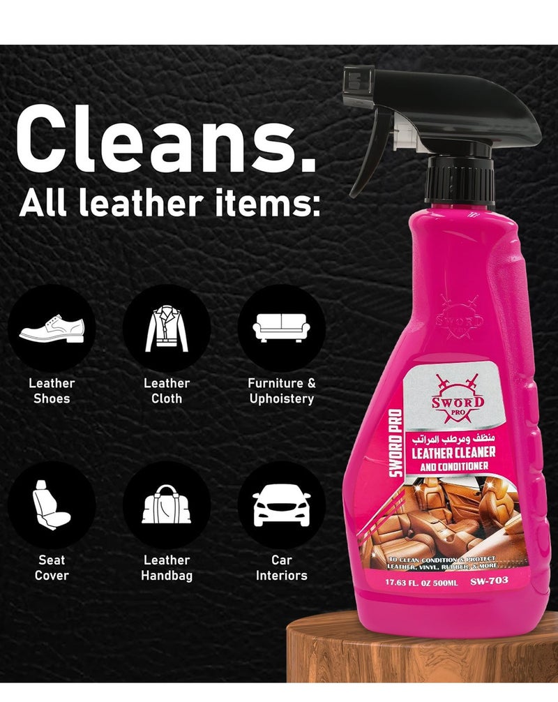 Sword Pro 5Pieces SWORD PRO Leather Cleaner and Conditioner SW-703 500ML Car Seat Cleaner Leather Polish Interior Cleaner for Car Dashboard Door Panel Seat Cover Sofa Handbag Upholstery Vinyl Rubber Cleaner Leather Care Spray Automotive Interior Restorer Shine Protector. - Image 2