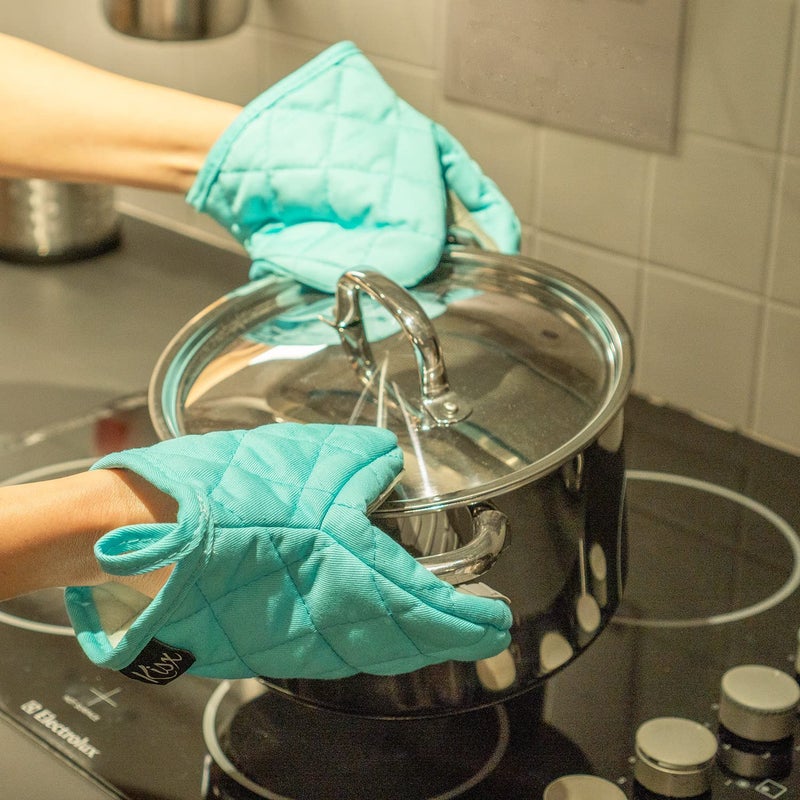 Kisx Oven Mitts Heat Resistant â€“ (Aqua Color) Mini Oven Mitts, Silicone Gloves Heat Resistant, Kitchen Gloves for Cooking, Silicone Oven Mitts & Pot Holders Sets, Kitchen Pot Holders & Oven Mitts Sets - Image 5