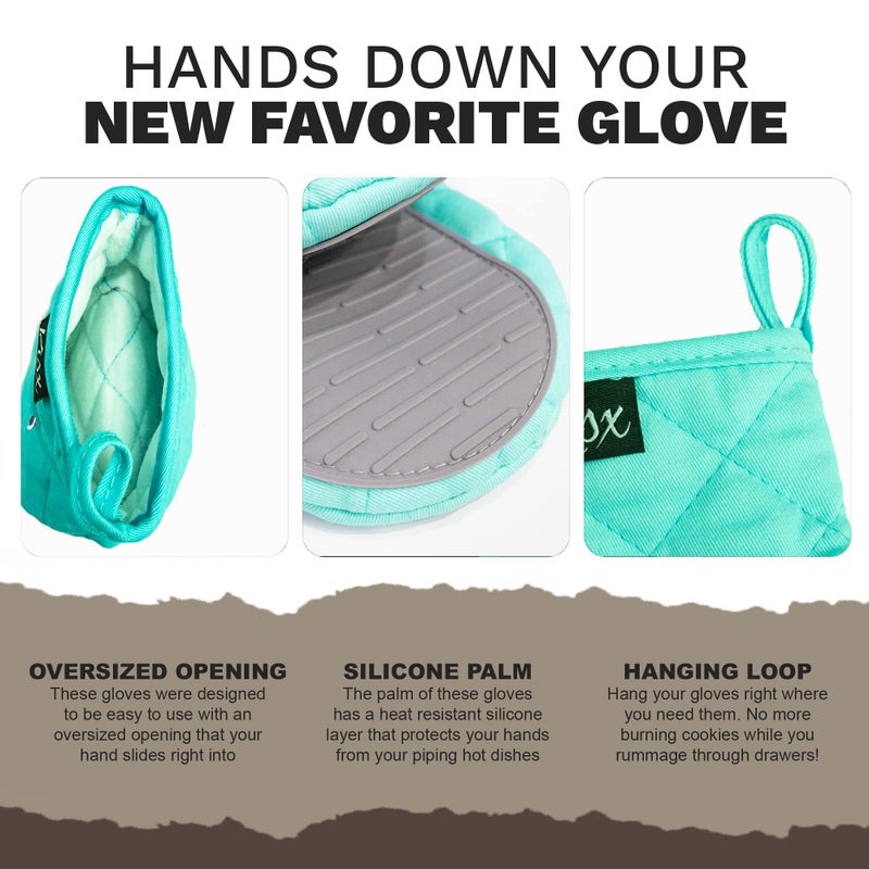 Kisx Oven Mitts Heat Resistant â€“ (Aqua Color) Mini Oven Mitts, Silicone Gloves Heat Resistant, Kitchen Gloves for Cooking, Silicone Oven Mitts & Pot Holders Sets, Kitchen Pot Holders & Oven Mitts Sets - Image 3