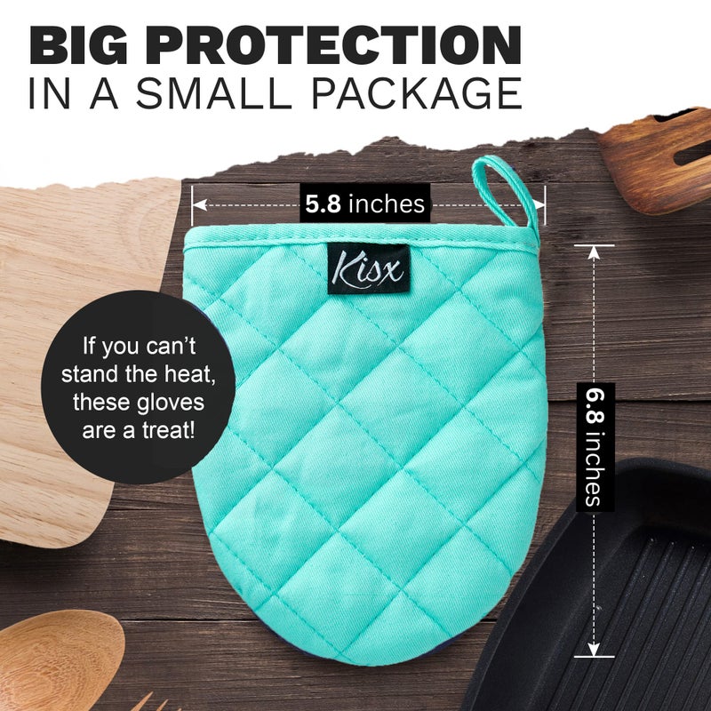 Kisx Oven Mitts Heat Resistant â€“ (Aqua Color) Mini Oven Mitts, Silicone Gloves Heat Resistant, Kitchen Gloves for Cooking, Silicone Oven Mitts & Pot Holders Sets, Kitchen Pot Holders & Oven Mitts Sets - Image 2
