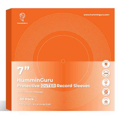 HumminGuru Protective Vinyl Record Outer Sleeve 7 Inch, Acid Free & Crystal Clear, HDPP Outer Record Sleeve for Single & Double LP Album Covers, 3 Mil, 50 Pack (7" Seamless Outer Sleeves) - Image 5