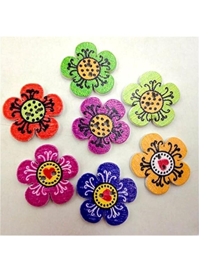 100Pcs Mixed Color 2-Holes Wooden ons Flower Dots DIY Gorgeous Sewing Decoration Scrapbooking ons(0.79inch)  - Image 2