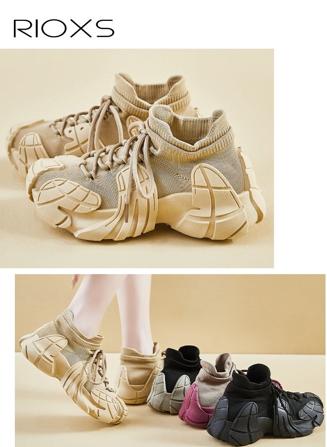 ريوكس أحذية رياضية سميكة، وأحذية رياضية مريحة، وأحذية خفيفة الوزن للسيدات، وأحذية خفيفة الوزن، وأحذية للمشي على الأقدام، وأحذية للنزلق، وأحذية للتدريب للتمارين النسائية/صالة الألعاب الرياضية/الأحذية الرياضية اليومية، وأحذية خفيفة الوزن للجمال - Image 3