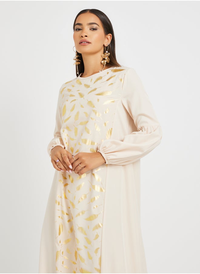 Styli Foil Printed Cuffed Sleeves Jalabiya  - Image 3