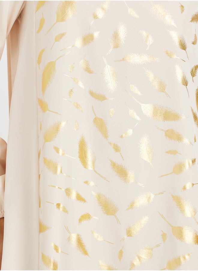 Styli Foil Printed Cuffed Sleeves Jalabiya  - Image 4