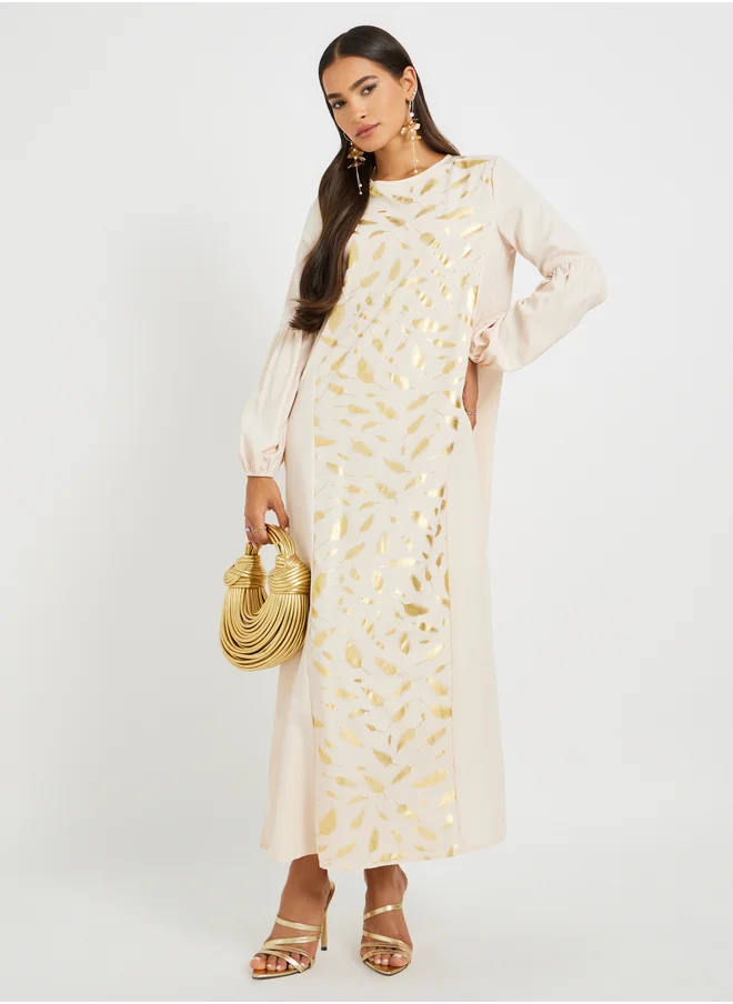 Styli Foil Printed Cuffed Sleeves Jalabiya