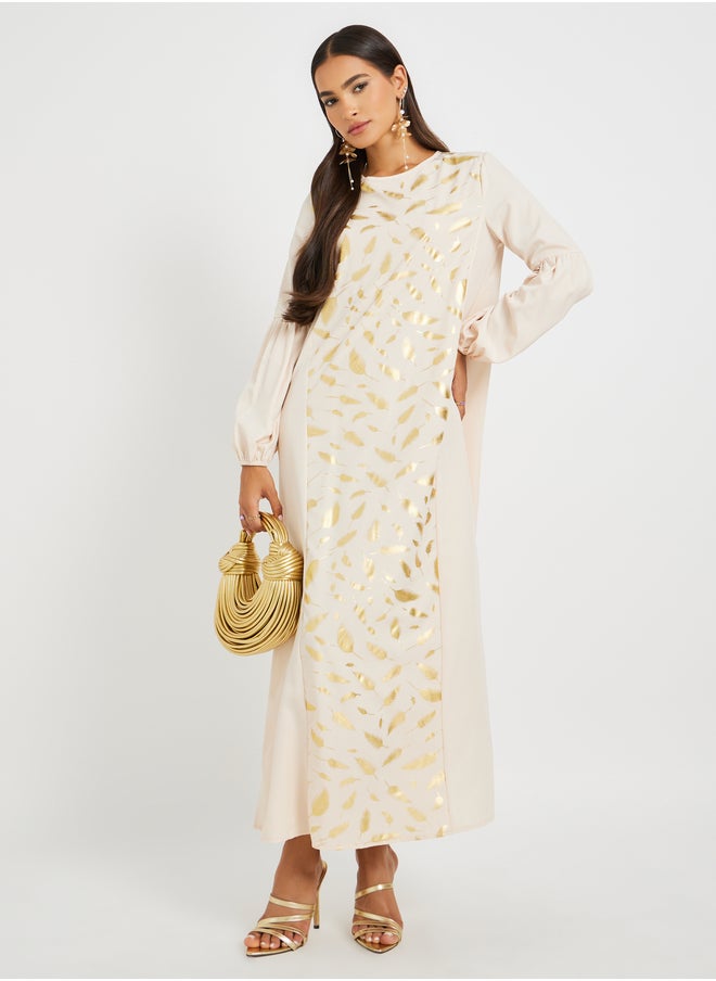 Styli Foil Printed Cuffed Sleeves Jalabiya  - Image 1