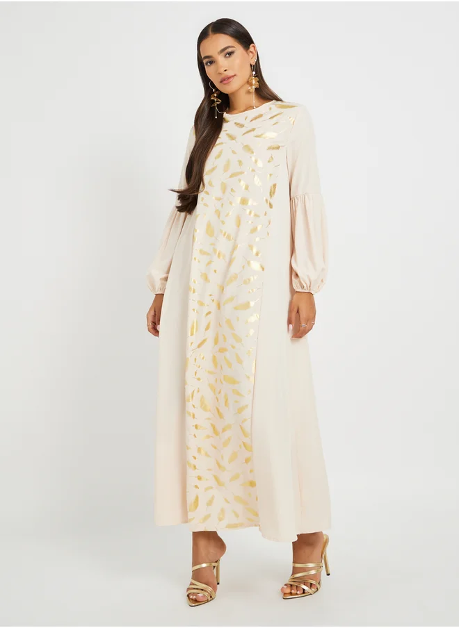 Styli Foil Printed Cuffed Sleeves Jalabiya