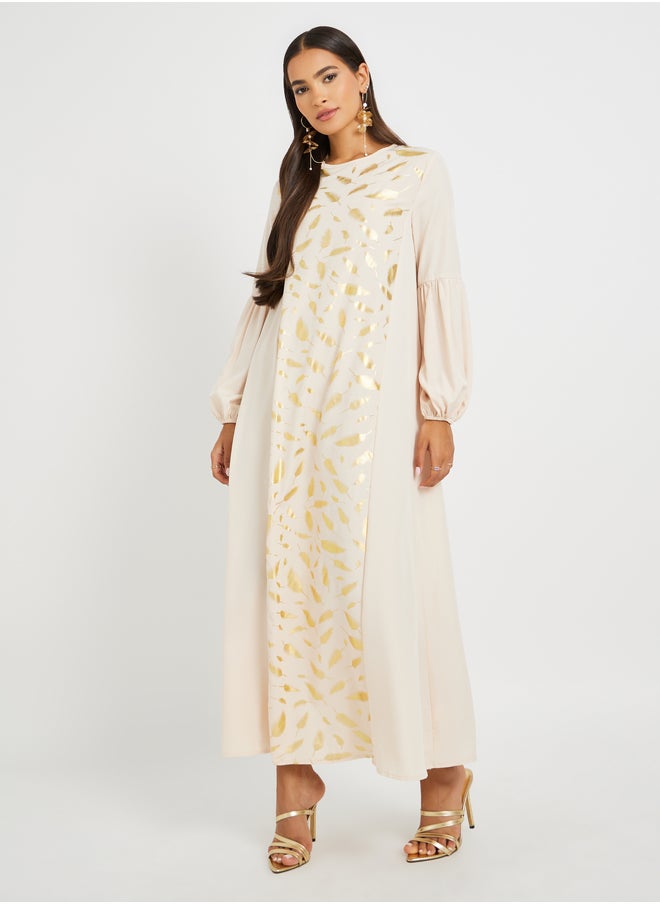 Styli Foil Printed Cuffed Sleeves Jalabiya  - Image 2