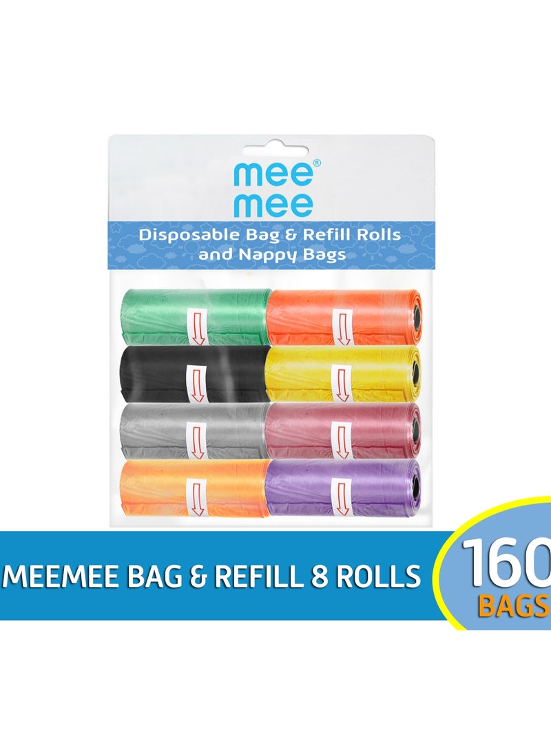 mee mee - MeeMee Bag and Refill 8 Rolls 160 Bags, Baby Nappy bag, Pet waste bag, Scented Diaper bag, Trash bag, Garbage bag, Colorful Plastic bag, sacks - Image 1