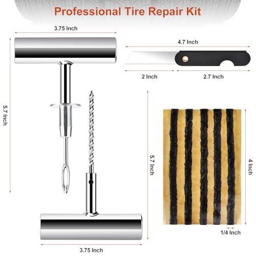 Wykodra Tire Repair Kit with Tire Plug & Rubber Nail Solutions, Tire Screw Plug Kit with Screwdriver, Professional Heavy Duty Emergency Flat Tire Repair for Car, Truck, Motorcycle, Tractor, Mower, Wheelbarrow - Image 3