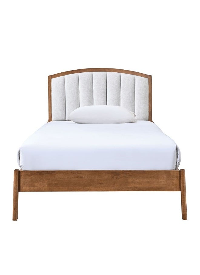 DANUBE HOME Derby Lloyd 120X200 Solid Wood Single Bed With Upholstered Headboard Modern Design Wooden Single Bed Frame Furniture| Comfortable Bed (Mattress Not Included) L208Xw143Xh120Cm-Brown+Beige  - Image 1