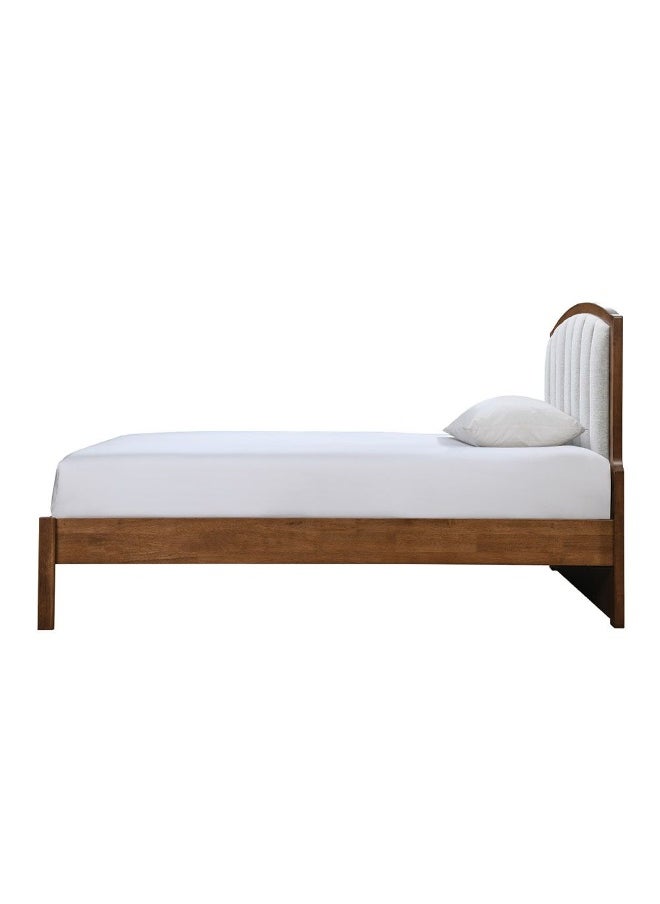 DANUBE HOME Derby Lloyd 120X200 Solid Wood Single Bed With Upholstered Headboard Modern Design Wooden Single Bed Frame Furniture| Comfortable Bed (Mattress Not Included) L208Xw143Xh120Cm-Brown+Beige  - Image 2