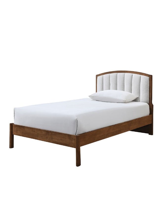 DANUBE HOME Derby Lloyd 120X200 Solid Wood Single Bed With Upholstered Headboard Modern Design Wooden Single Bed Frame Furniture| Comfortable Bed (Mattress Not Included) L208Xw143Xh120Cm-Brown+Beige  - Image 3