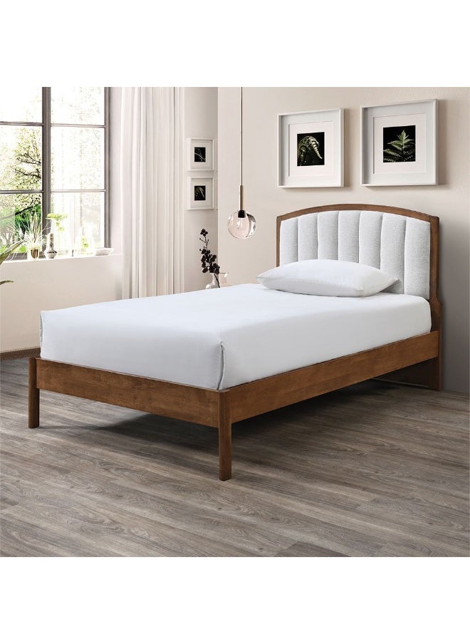 DANUBE HOME Derby Lloyd 120X200 Solid Wood Single Bed With Upholstered Headboard Modern Design Wooden Single Bed Frame Furniture| Comfortable Bed (Mattress Not Included) L208Xw143Xh120Cm-Brown+Beige  - Image 5