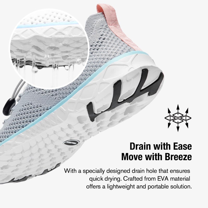 KOLILI Arch Support Aqua Water Shoes Aerobics, Quick Drying Sport Watershoes, Slip on Tennis Sneaker for Walking, Drain Sole Watershoes for Summing Beach Travel Lt Gray/Aqua 8 - Image 3