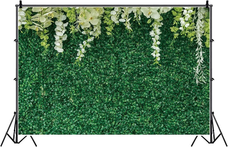 Yeele خلفية زفاف من ييل 10x8 قدم جدار عشبي أخضر مع زهور بيضاء وأوراق خضراء لتصوير الخلفية في الهواء الطلق لعيد ميلاد موضوع حفلة ديكور ورق جدران لطاولة كعكة الزفاف وديكور حفلة استحمام الطفل - Image 5