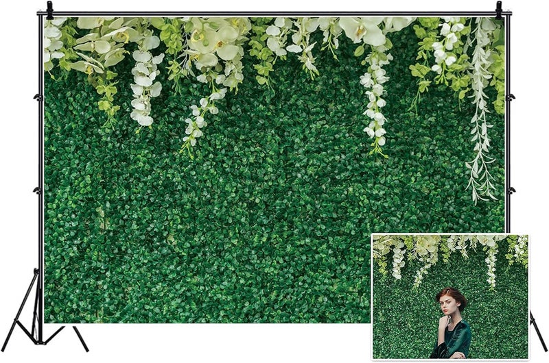 Yeele خلفية زفاف من ييل 10x8 قدم جدار عشبي أخضر مع زهور بيضاء وأوراق خضراء لتصوير الخلفية في الهواء الطلق لعيد ميلاد موضوع حفلة ديكور ورق جدران لطاولة كعكة الزفاف وديكور حفلة استحمام الطفل - Image 3