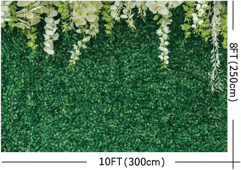 Yeele خلفية زفاف من ييل 10x8 قدم جدار عشبي أخضر مع زهور بيضاء وأوراق خضراء لتصوير الخلفية في الهواء الطلق لعيد ميلاد موضوع حفلة ديكور ورق جدران لطاولة كعكة الزفاف وديكور حفلة استحمام الطفل - Image 4