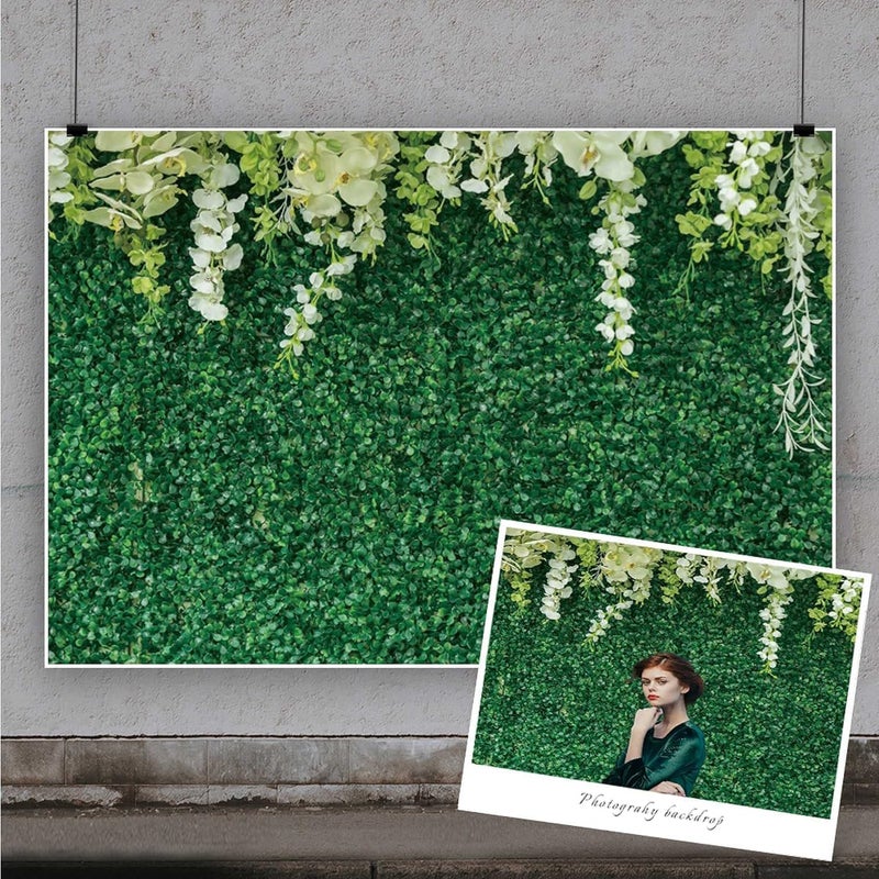 Yeele خلفية زفاف من ييل 10x8 قدم جدار عشبي أخضر مع زهور بيضاء وأوراق خضراء لتصوير الخلفية في الهواء الطلق لعيد ميلاد موضوع حفلة ديكور ورق جدران لطاولة كعكة الزفاف وديكور حفلة استحمام الطفل - Image 2
