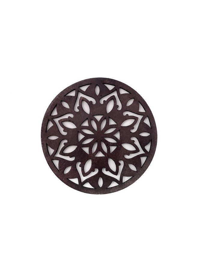 IndionArt Dvaadash 99mm Decorative Wooden Tea Coaster Set with Stand Hand-Painted Spill-Resistant Mandala Design (4, Rosewood) - Image 5