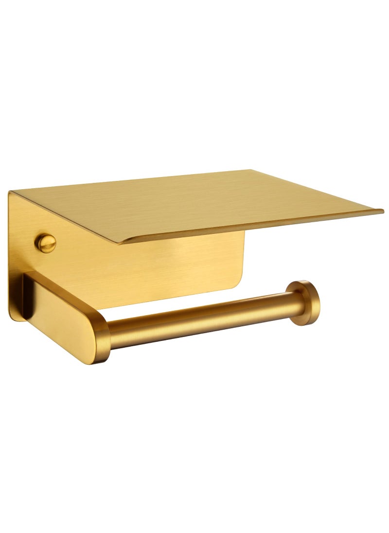 APLusee Toilet Paper Holder with Phone Shelf Brushed Gold  APLusee SUS 304 Stainless Steel Contemporary Tissue Roll Organizer Phone Storage Bathroom Accessories 