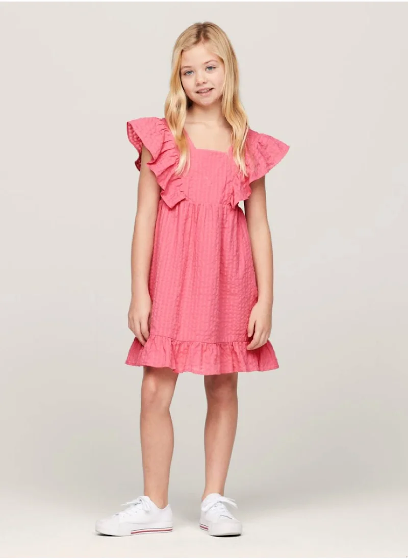 TOMMY HILFIGER Girls' Seersucker Frill Fit And Flare Dress -  Pure cotton seersucker, Pink