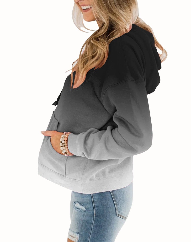 BeadChica Women's Casual Hoodies Round Neck Long Sleeve Sweatshirts With Pocket Lightweight Pullover Tops-Gradient-L - Image 2