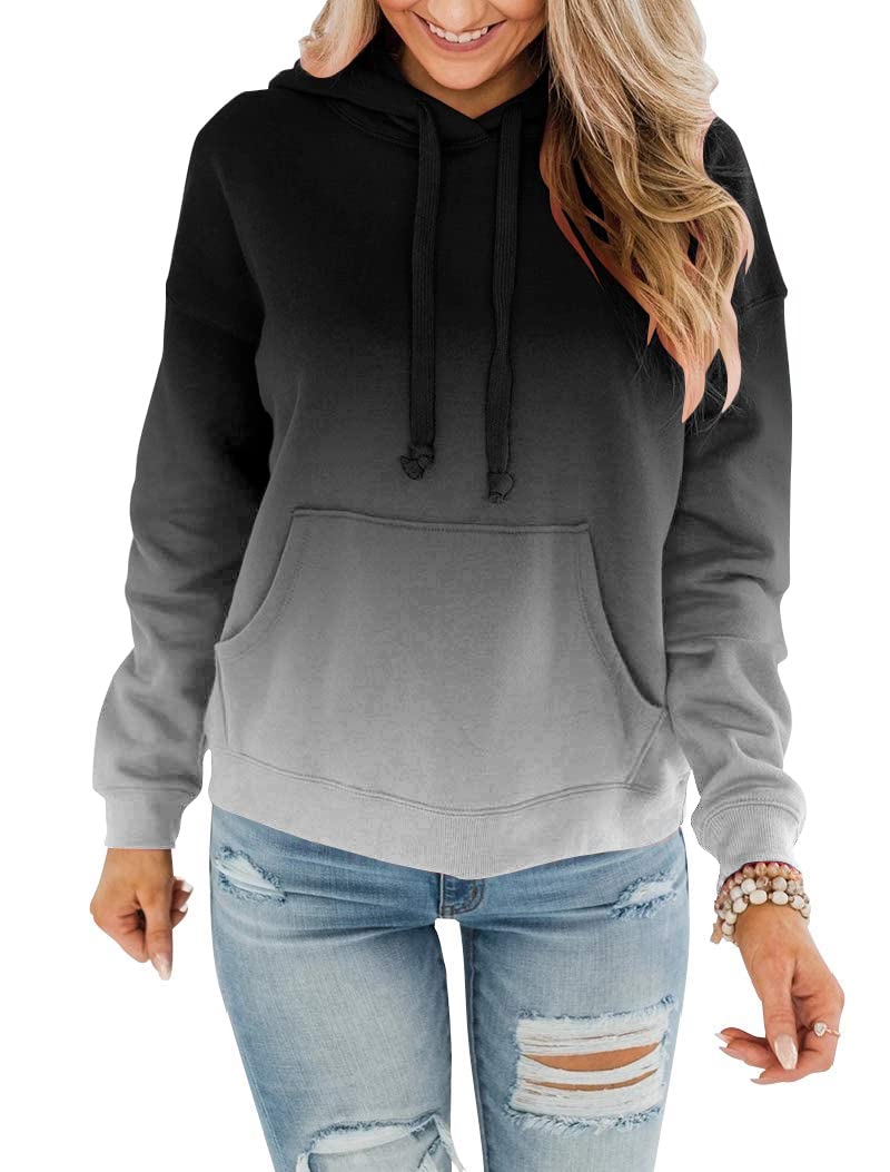 BeadChica Women's Casual Hoodies Round Neck Long Sleeve Sweatshirts With Pocket Lightweight Pullover Tops-Gradient-L - Image 1