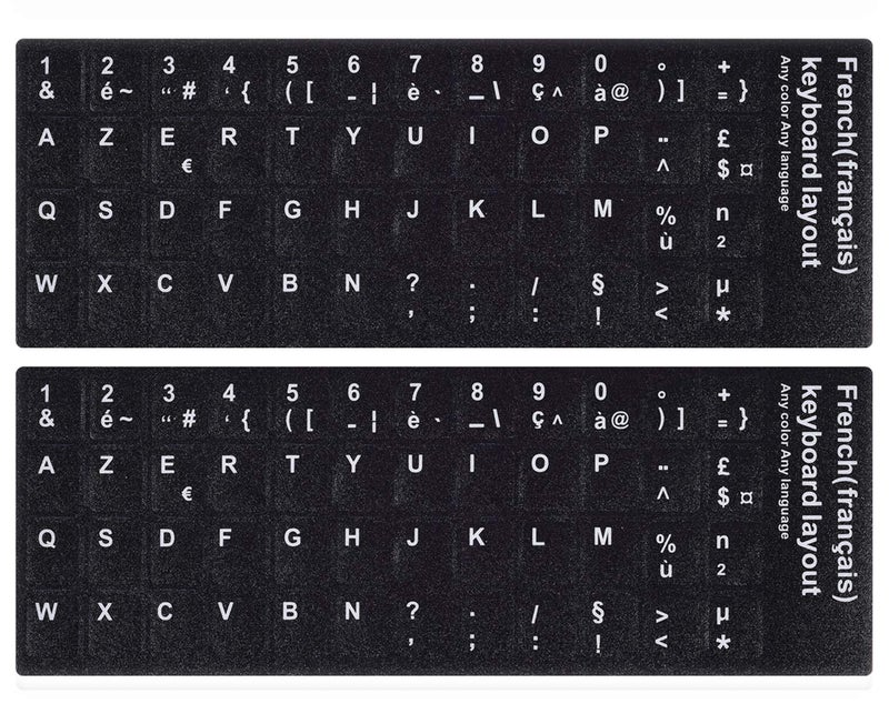CaseBuy [2PCS Pack] French Keyboard Stickers,Matte Vinyl Keyboard Sticker with White Letters Non-Transparent for PC Computer Laptop Notebook Desktop Keyboards (French) - Image 1