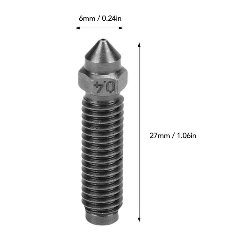 Nozzle Kit for 3D Printer Extruder Hardened Steel 0.4mm High Flowwear Proof M6x25mm 5 Pack - Image 3