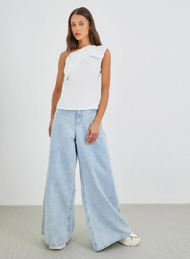 Styli Styli Side Ruffled Detail One Shoulder Blouse