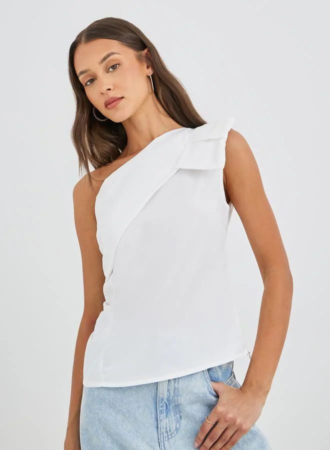 Styli Styli Side Ruffled Detail One Shoulder Blouse