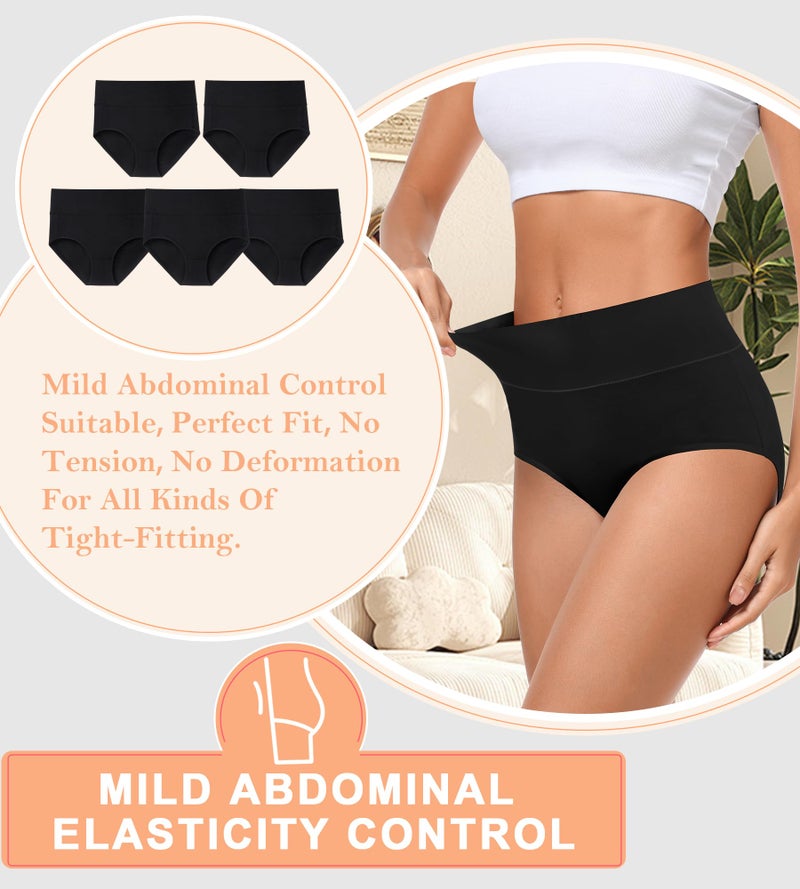 MISSWHO Underwear Women Cotton Stretchy Soft Panties FULL Coverage Comfortable Black Briefs For Ladies 5 Packs 2X-Large - Image 3