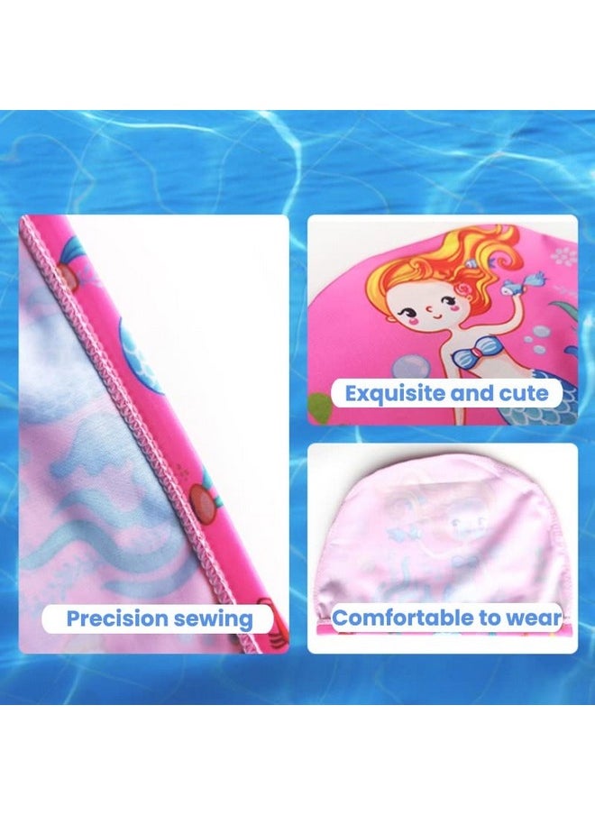 El Regalo - Regalo 2 Pcs Swim Cap Kids/ Toddlers, Comfortable Breathable Polyester Fabric Swimming Caps Cute Cartoon Dolphin, Shark, Owl, Mermaid Fairy, Unicorn, Giraffe Swim Caps (Mermaid & Blue Owl) - Image 1