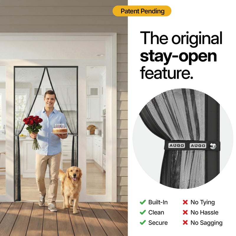 AUGO Magnetic Screen Door - Self Sealing, Heavy Duty, Hands Free Mesh Partition Keeps Bugs Out - Pet and Kid Friendly - Patent Pending Keep Open Feature - 38 Inch x 81 Inch - Image 3
