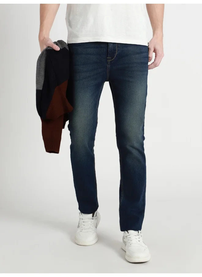 دينيس لينغو Men's Tapered Fit Dark Blue Cotton Jeans - Durable and Stylish