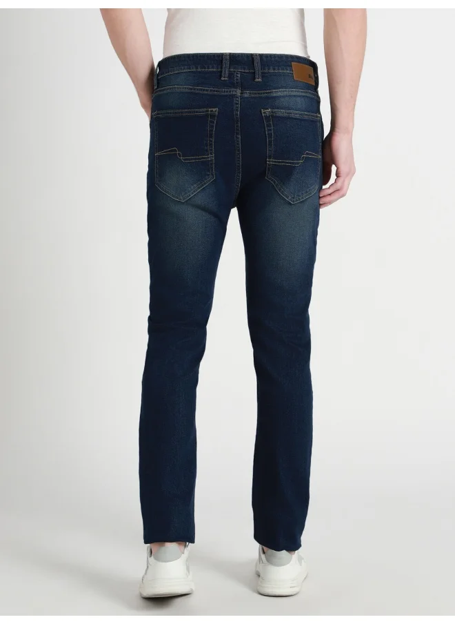 دينيس لينغو Men's Tapered Fit Dark Blue Cotton Jeans - Durable and Stylish