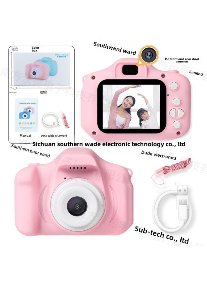 X2 HD Front And Rear Dual Camera Children's Camera Digital Cartoon Mini Small SLR Sports Camera Toy-Color:X2 HD Pink (front And Back Double Photo)  - Image 1