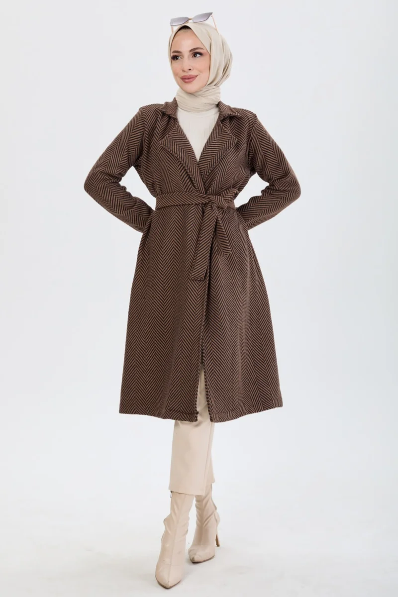 Tofisa 13091 Brown Waist Laced Coat