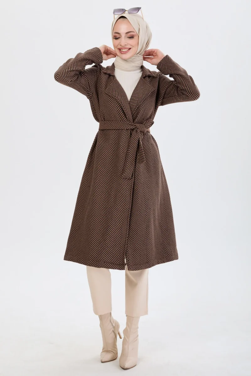 Tofisa 13091 Brown Waist Laced Coat
