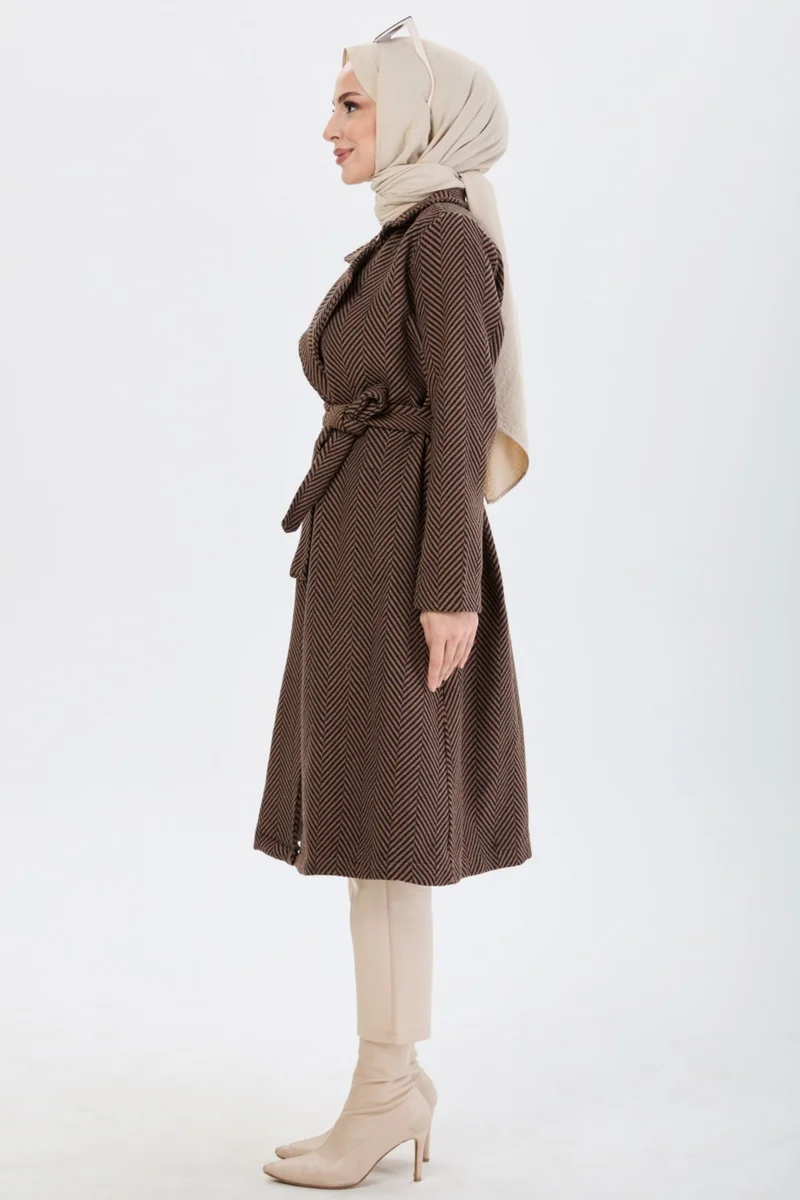 Tofisa 13091 Brown Waist Laced Coat