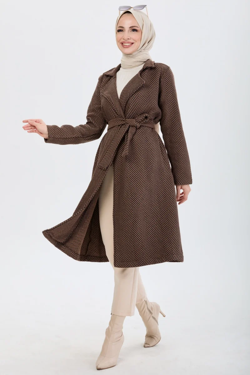 Tofisa 13091 Brown Waist Laced Coat