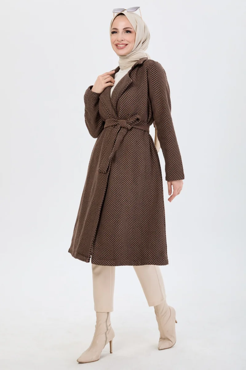 Tofisa 13091 Brown Waist Laced Coat