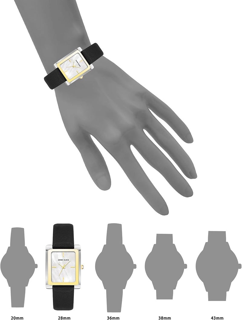 Anne Klein Women's Leather Strap Watch with Mother-of-Pearl Dial, Black/Two Tone - Image 4