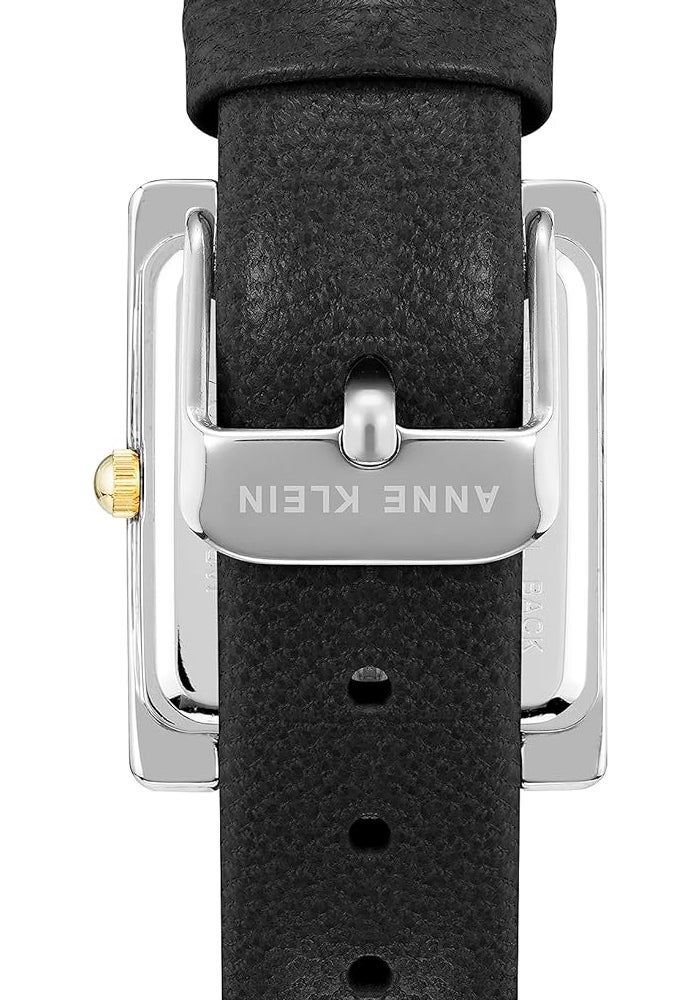 Anne Klein Women's Leather Strap Watch with Mother-of-Pearl Dial, Black/Two Tone - Image 3
