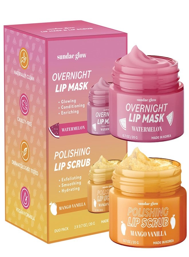Sundae Glow قناع وشامبو الشفاه ثنائي نكهة المانجو والفانيليا والبطيخ - مختبر من قبل أطباء الجلد، مضاد للشيخوخة، العناية بالبشرة الكورية، ترطيب عميق - شفاه ناعمة وطرية وممتلئة - جمال نظيف، نباتي، غير معدل وراثيًا - 1 عبوة - Image 1