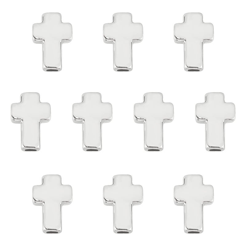 CHGCRAFT 10 قطع خرز صليب فضفاض خرز صليب من الفولاذ المقاوم للصدأ 304 سحر صليب خرز فاصل لصنع الأساور والقلائد والمجوهرات 14x10x4 مم لون الفولاذ المقاوم للصدأ