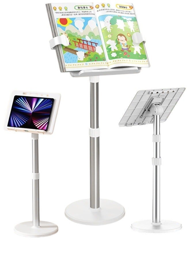 WALALLA 1PC Book Stand for Reading Adjustable Podium Stand,  Metal pole, Music Display Stand, Multifunctional Panel, white - Image 1
