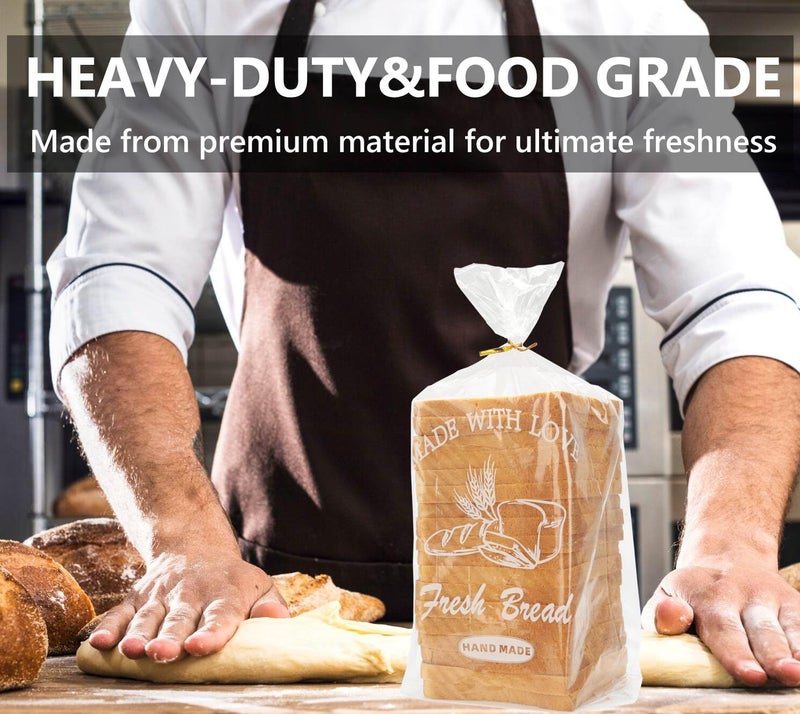 Cupplation Bread Loaf Packing Bags with Ties, Printed Large Bakery Homemade Bread Plastic Bags, 8â€ x 4â€ x 18â€,40 Pack, Printed Container Reusable Adjustable - Image 3